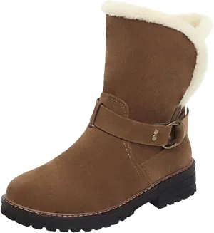 Womens Winter Snow Boots Cute Round Toe Warm Fur Lined Winter Suede Women's Slip On Boot Comfortable Winter Boot