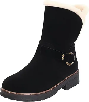 Womens Winter Snow Boots Cute Round Toe Warm Fur Lined Winter Suede Women's Slip On Boot Comfortable Winter Boot