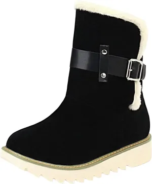 Womens Winter Snow Boots Cute Round Toe Warm Fur Lined Winter Suede Women's Slip On Boot Comfortable Winter Boot