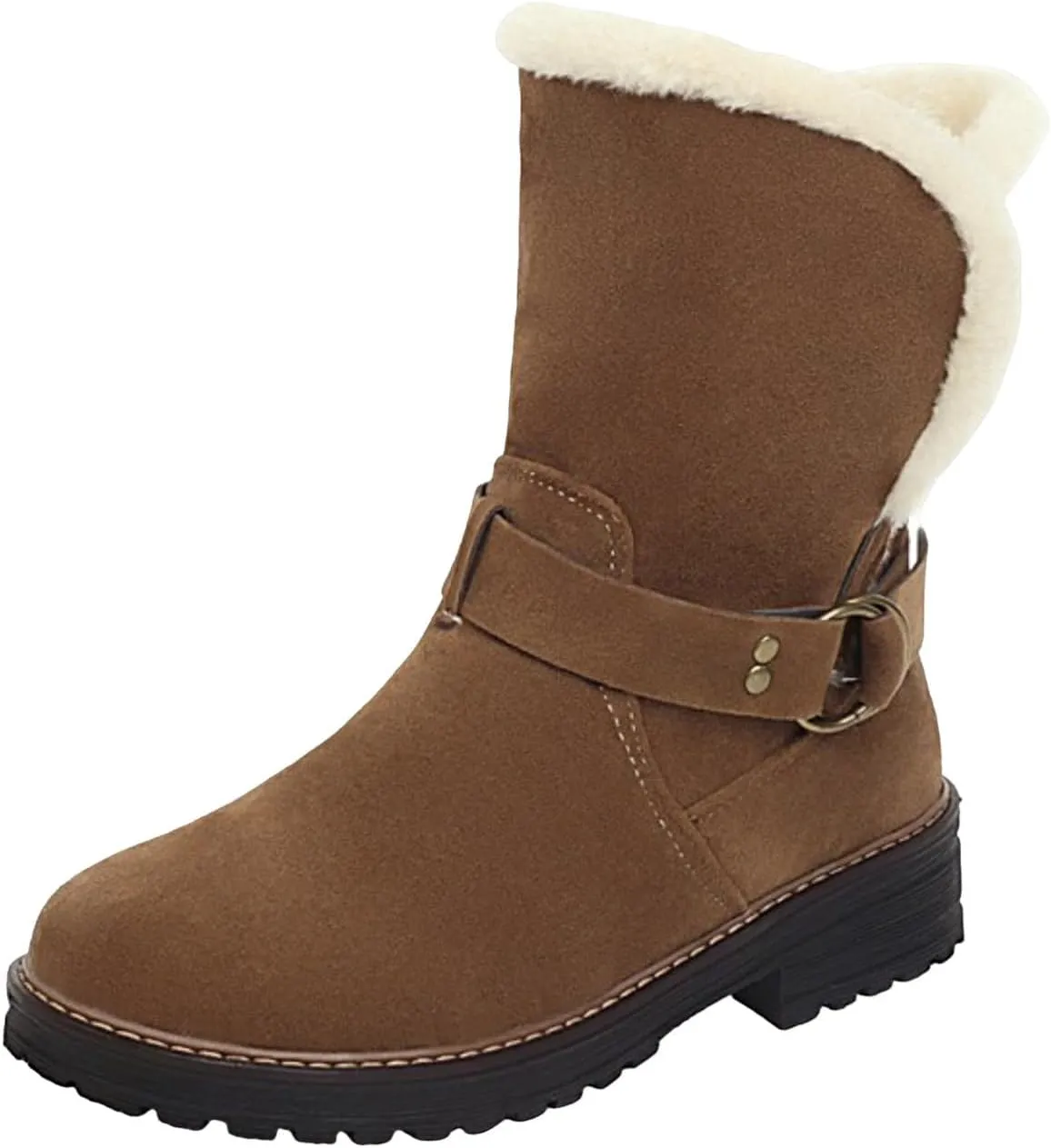 Womens Winter Snow Boots Cute Round Toe Warm Fur Lined Winter Suede Women's Slip On Boot Comfortable Winter Boot