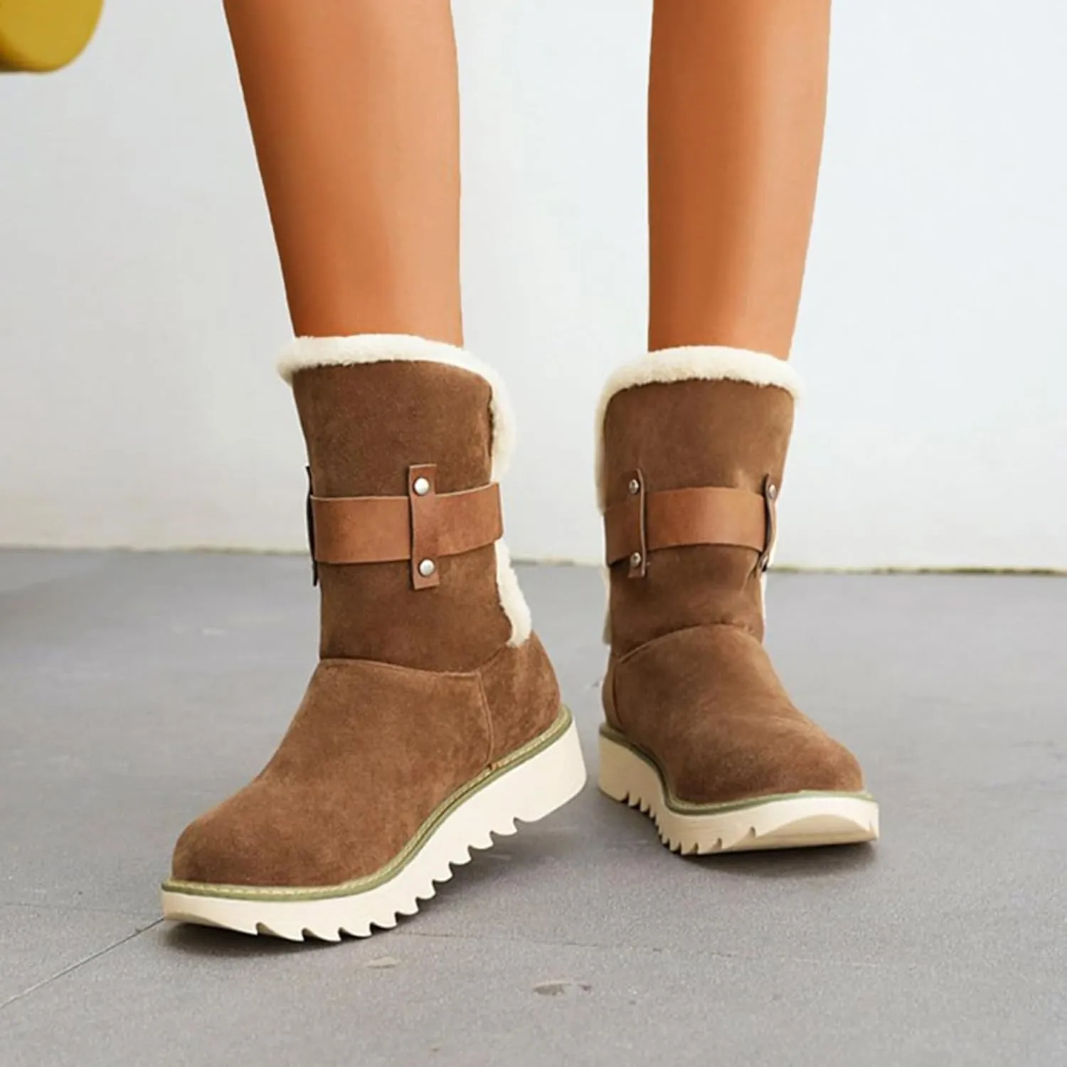 Womens Winter Snow Boots Cute Round Toe Warm Fur Lined Winter Suede Women's Slip On Boot Comfortable Winter Boot