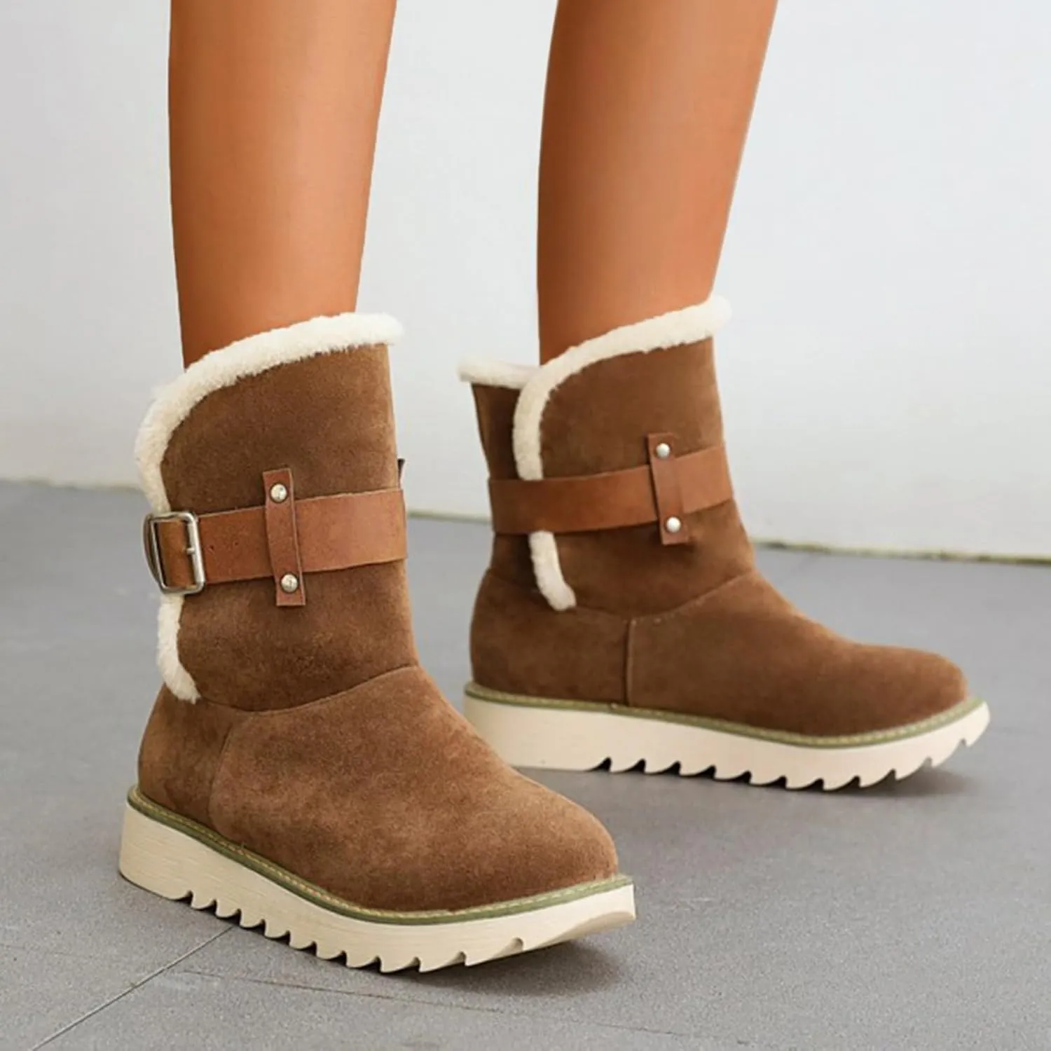 Womens Winter Snow Boots Cute Round Toe Warm Fur Lined Winter Suede Women's Slip On Boot Comfortable Winter Boot
