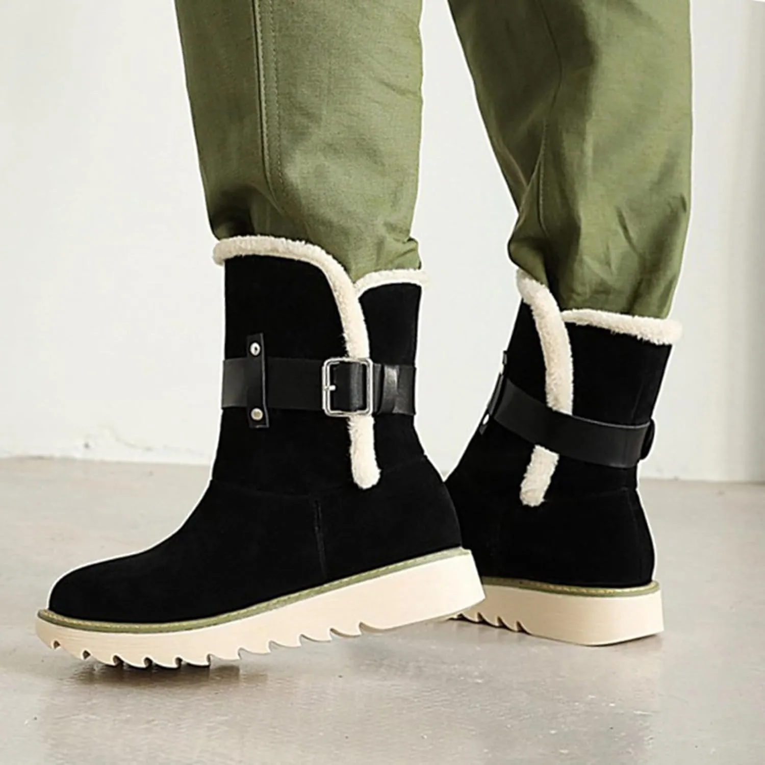 Womens Winter Snow Boots Cute Round Toe Warm Fur Lined Winter Suede Women's Slip On Boot Comfortable Winter Boot