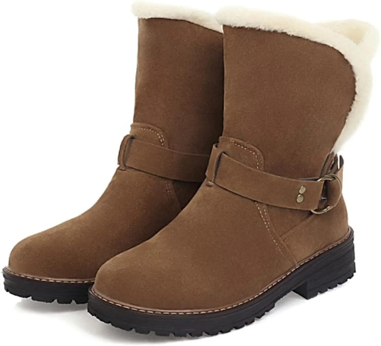Womens Winter Snow Boots Cute Round Toe Warm Fur Lined Winter Suede Women's Slip On Boot Comfortable Winter Boot
