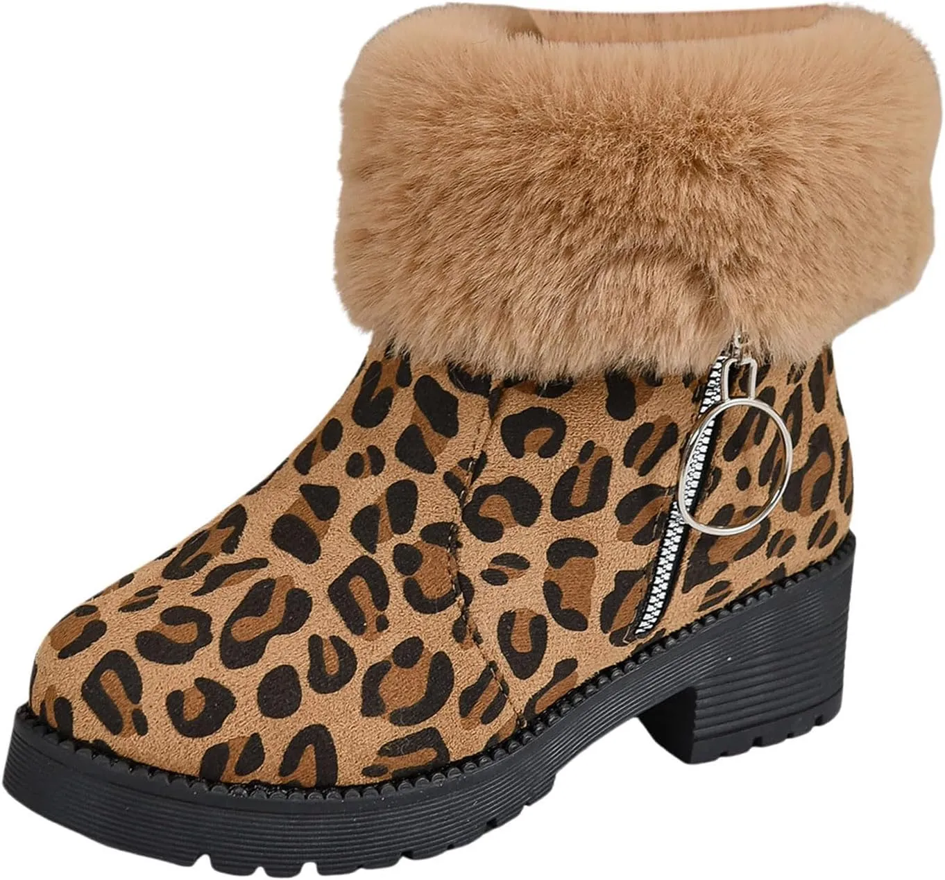 Womens Winter Snow Boots Fur Lined Warm Winter Boots Ankle Booties Chunky Block Heel Snow Boots Slip On Boots