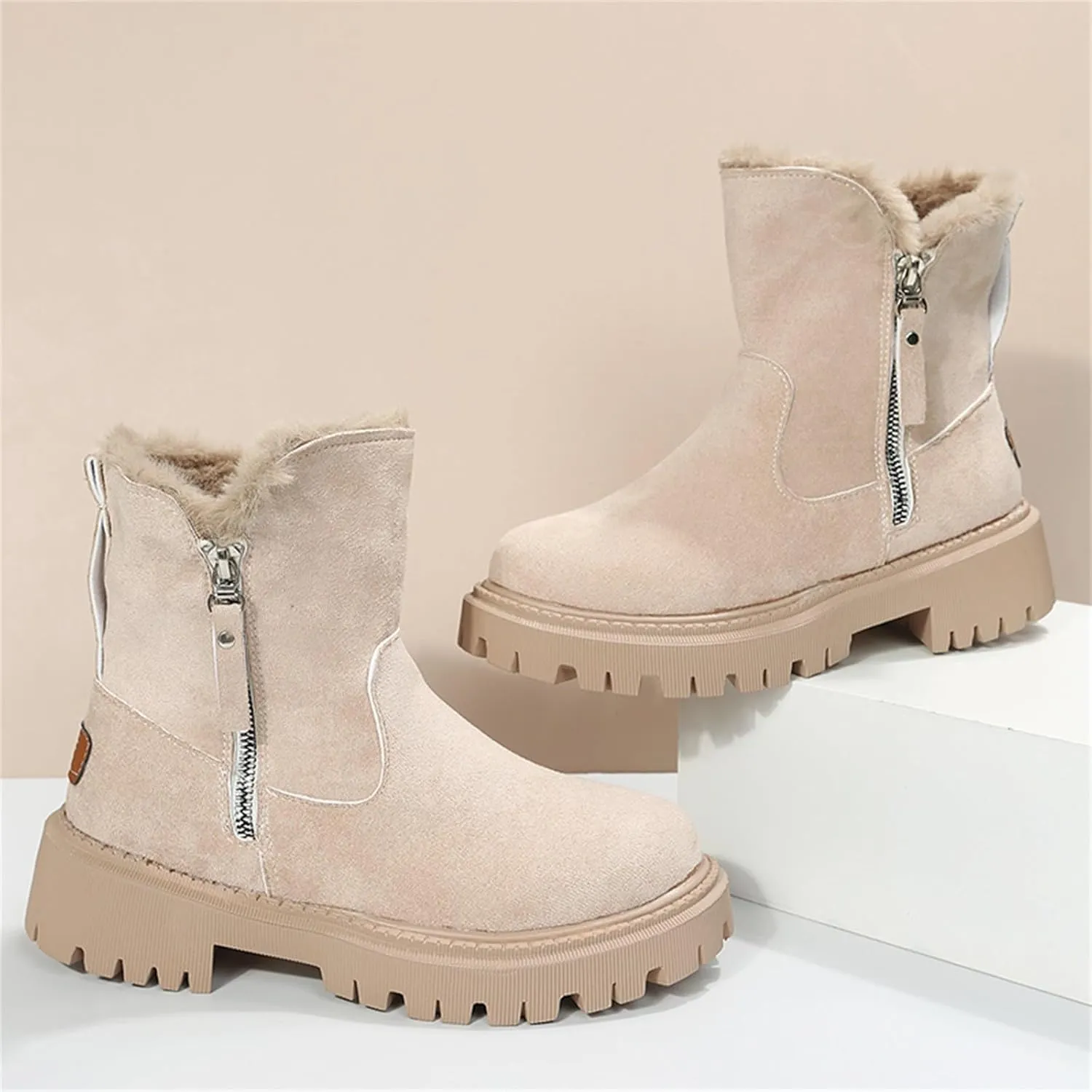 Women's Winter Snow Boots Insulated Non-Slip Outdoor Mid Calf Booties Anti-Slip Warm Faux Fur Lined Boot for Outdoor