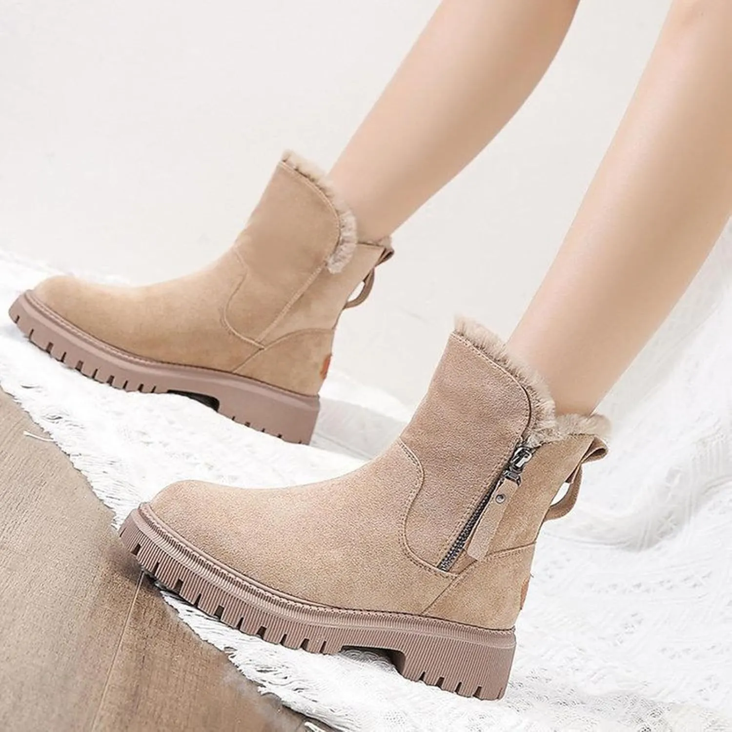 Women's Winter Snow Boots Insulated Non-Slip Outdoor Mid Calf Booties Anti-Slip Warm Faux Fur Lined Boot for Outdoor