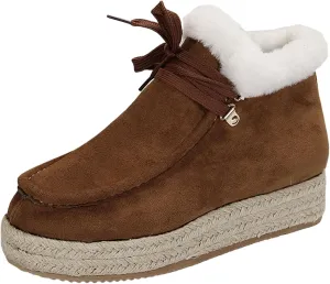 Women's Winter Snow Boots Low Block Heel Riding Boots Round Toe Slip on Winter Insulated Comfortable Fashion Booties