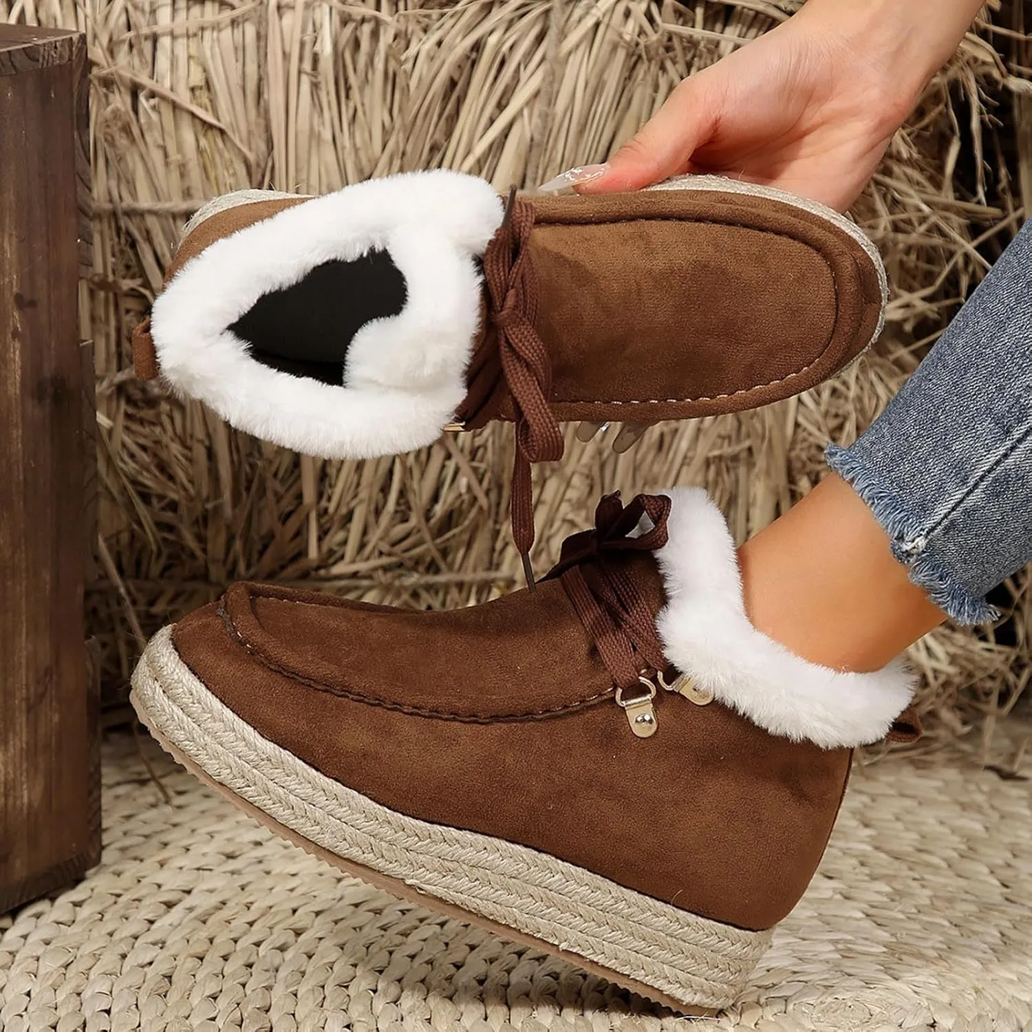 Women's Winter Snow Boots Low Block Heel Riding Boots Round Toe Slip on Winter Insulated Comfortable Fashion Booties