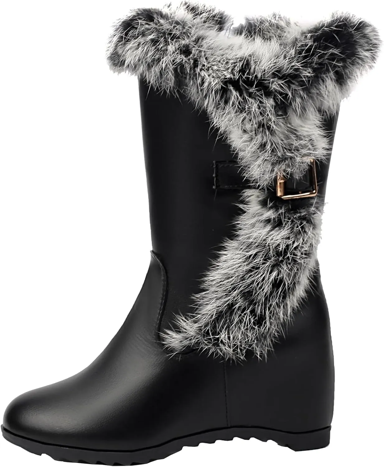 Women's Winter Snow Boots Wedge Heel Mid Calf Boots with Slip-on