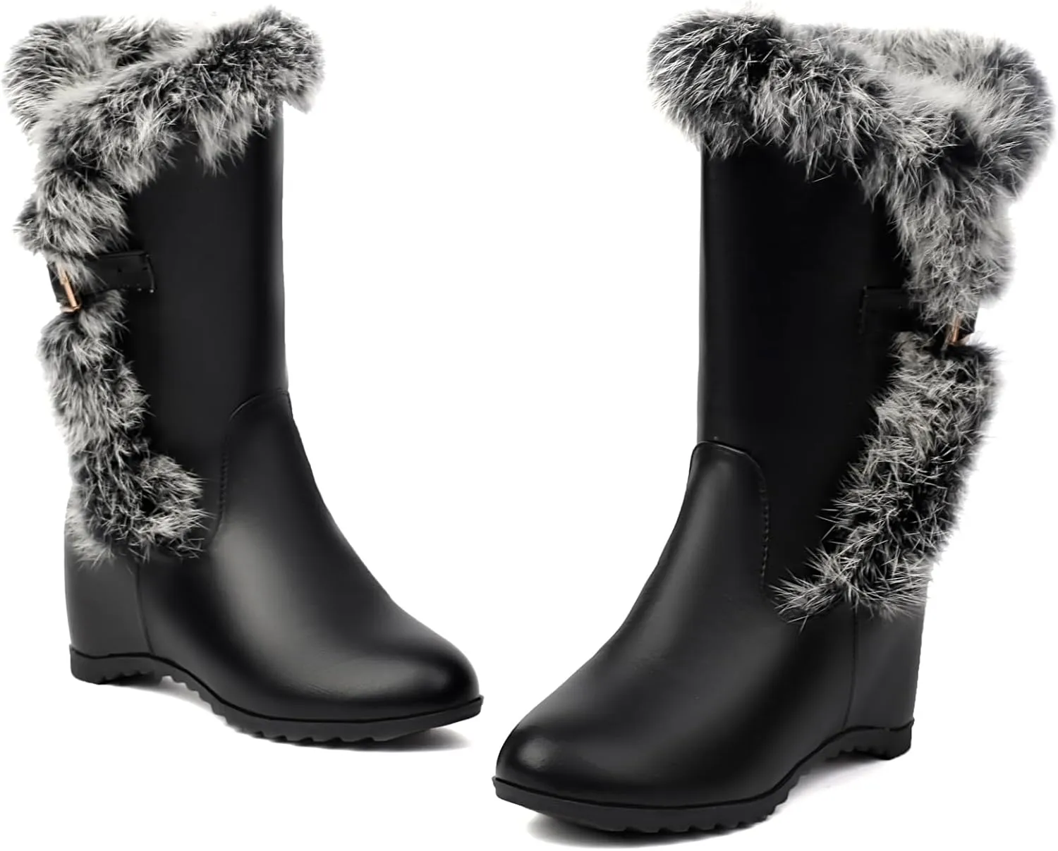 Women's Winter Snow Boots Wedge Heel Mid Calf Boots with Slip-on