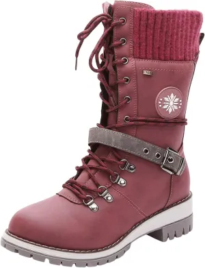Women's Winter Warm Boots Fashion Belt Square Heel Snow Boots Lace Up Mid Tube Boots Wide Calf Boots for Women