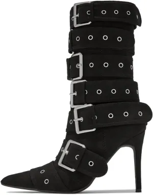 YDN Women Fashion Mid Calf Boots Pointed Toe Buckle Booties Stiletto High Heels Zippers Shoes Party Shopping Daily Size 4-16 US