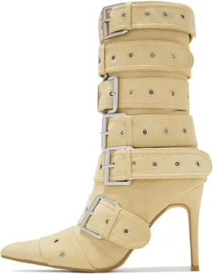 YDN Women Fashion Mid Calf Boots Pointed Toe Buckle Booties Stiletto High Heels Zippers Shoes Party Shopping Daily Size 4-16 US