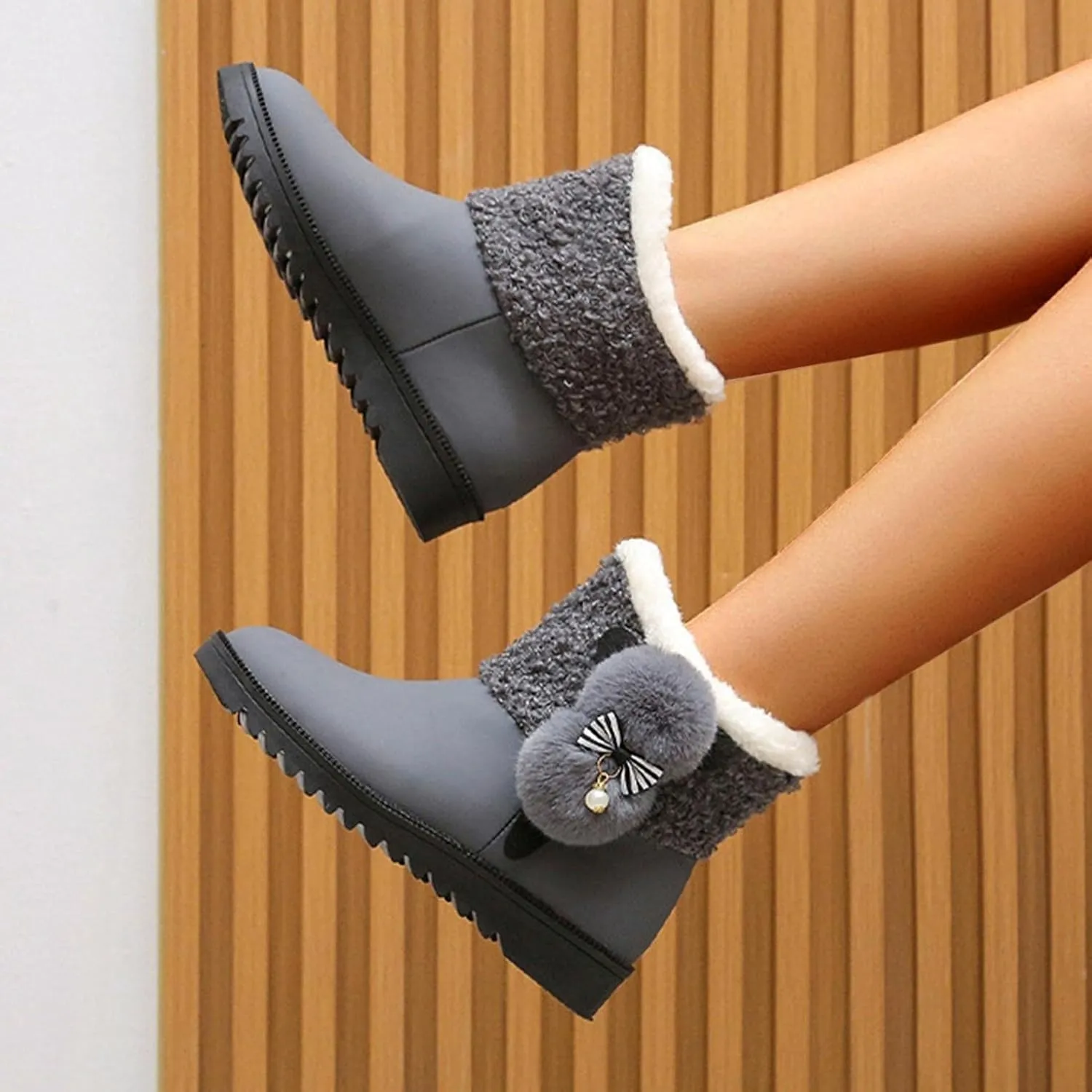 ZBYY Winter Snow Boots for Women,Keep Warm Anti-Slip Soft Snow Boots Fur Lined Flat Mid Calf Ankle Booties Shoes