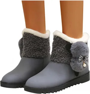 ZBYY Winter Snow Boots for Women,Keep Warm Anti-Slip Soft Snow Boots Fur Lined Flat Mid Calf Ankle Booties Shoes
