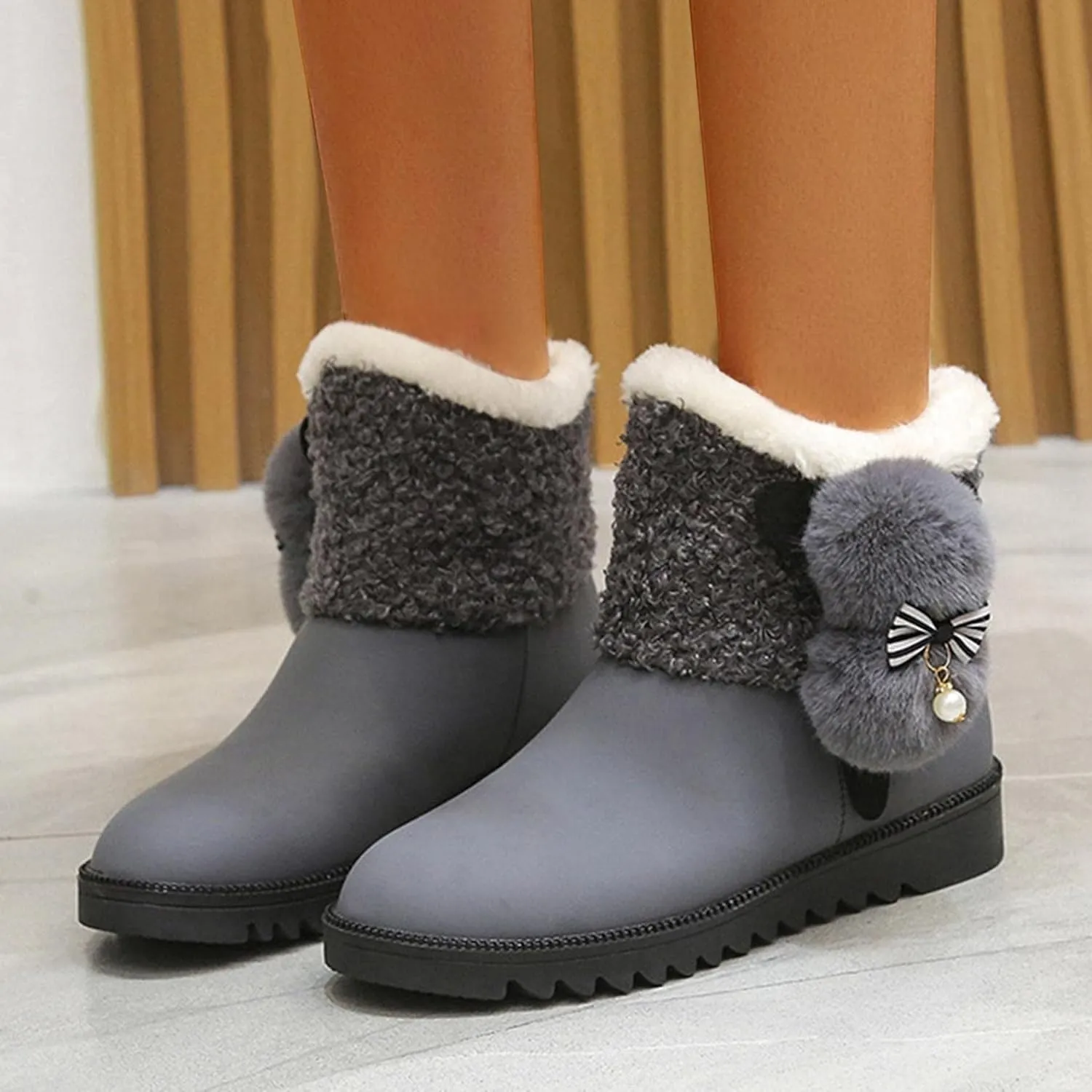 ZBYY Winter Snow Boots for Women,Keep Warm Anti-Slip Soft Snow Boots Fur Lined Flat Mid Calf Ankle Booties Shoes