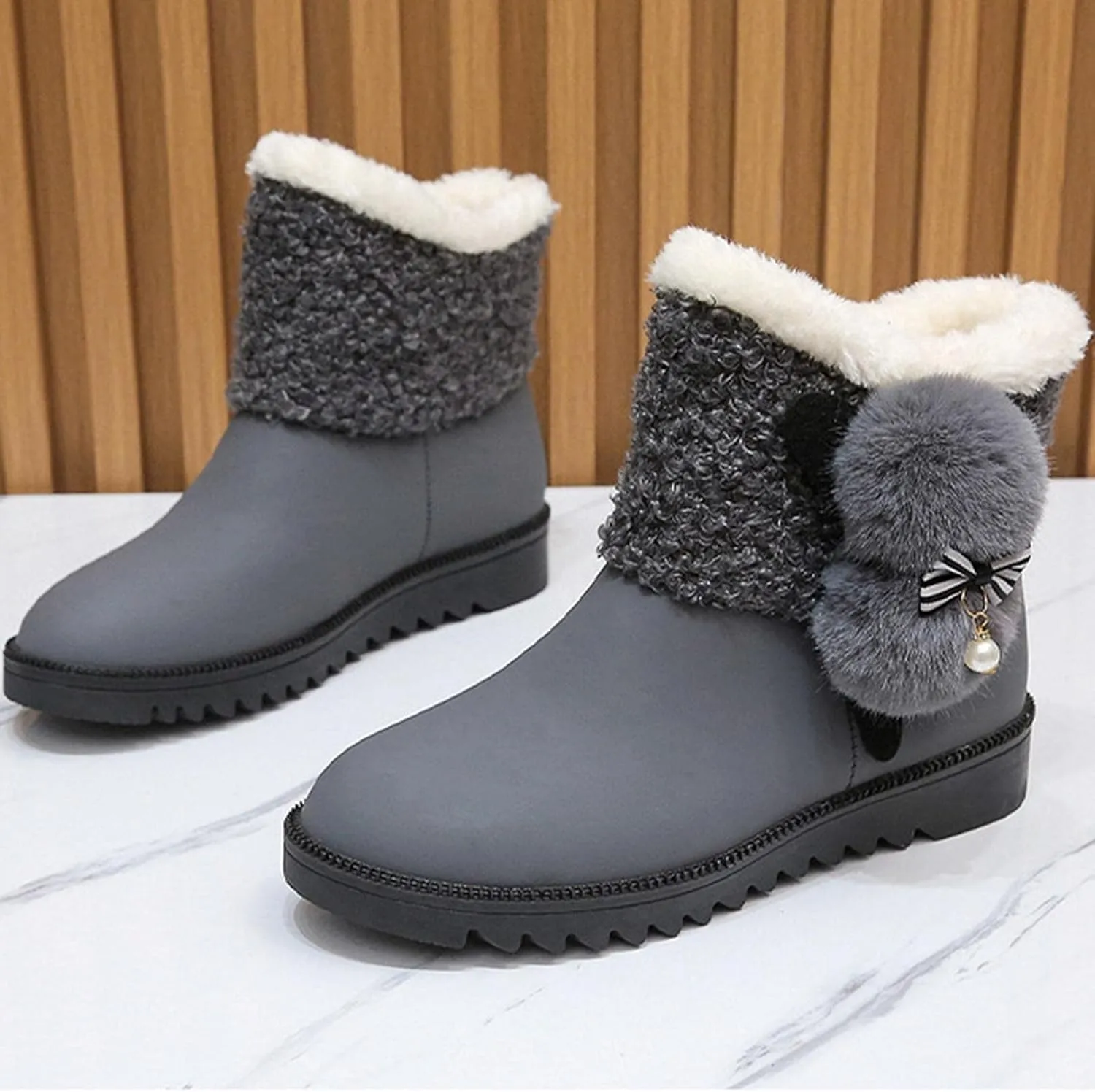 ZBYY Winter Snow Boots for Women,Keep Warm Anti-Slip Soft Snow Boots Fur Lined Flat Mid Calf Ankle Booties Shoes