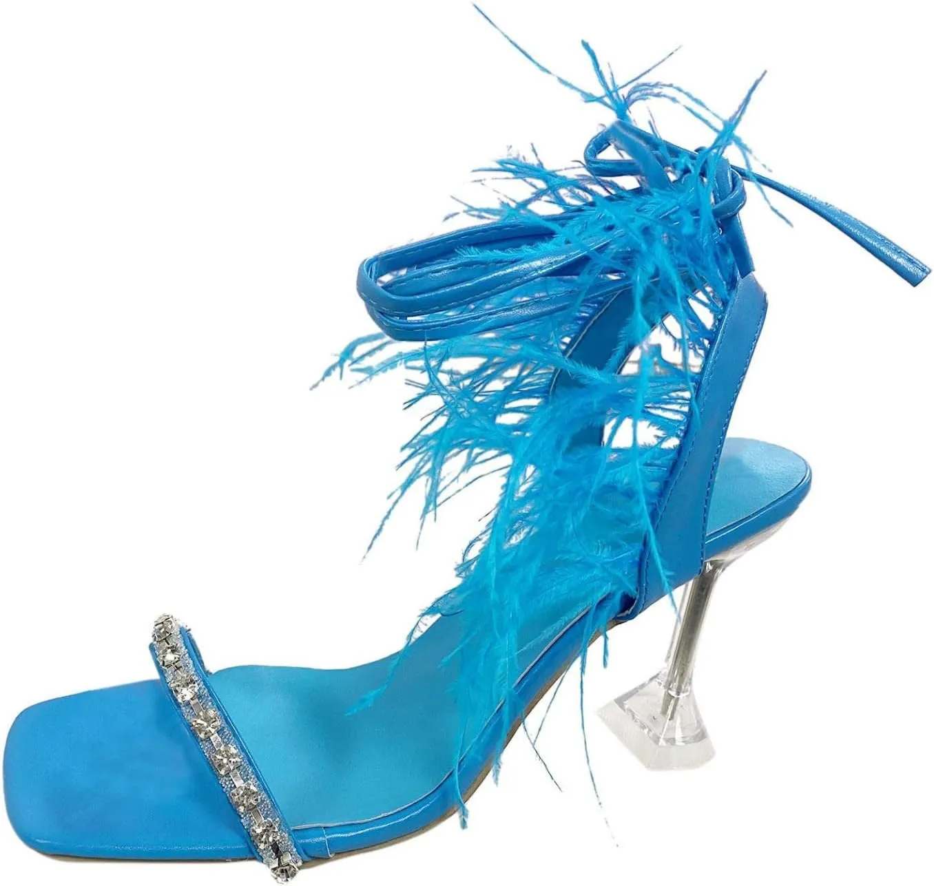 ZBYY Women's Fringe High Heel Sandals Square Toe Stiletto Tassels Sandals Ladies Strappy High Heeled Dress Party Sandals