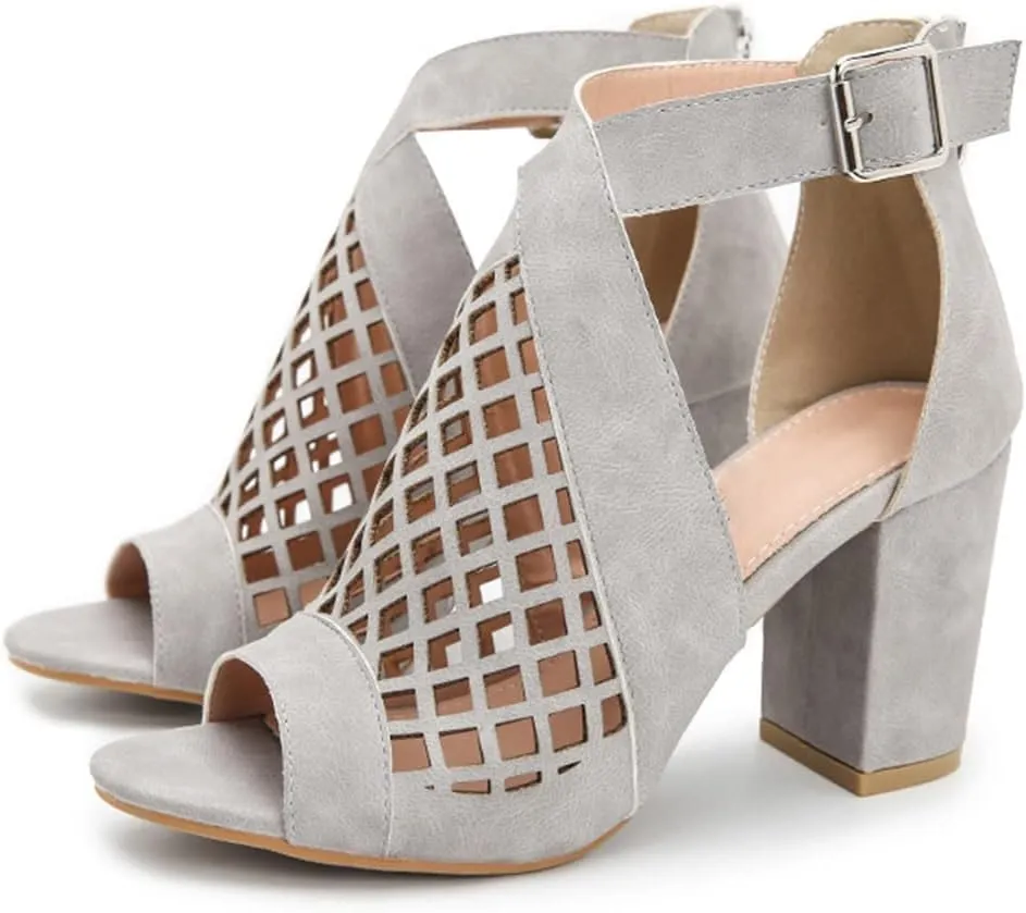 ZBYY Womens Open Toe Heel Sandals,Peep Toe Buckle Strap Chunky High Heel Sandals Faux Cutout Party Dress Pumps Shoes