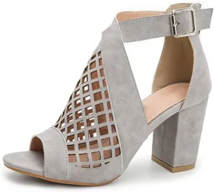 ZBYY Womens Open Toe Heel Sandals,Peep Toe Buckle Strap Chunky High Heel Sandals Faux Cutout Party Dress Pumps Shoes