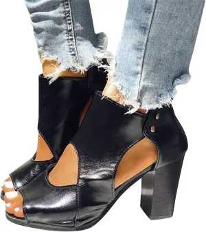 ZBYY Womens Peep Toe Heel Sandals,Summer Cutout Zipper Chunky Heel Sandals Slip On Ankle Western Chelsea Party Dress Booties